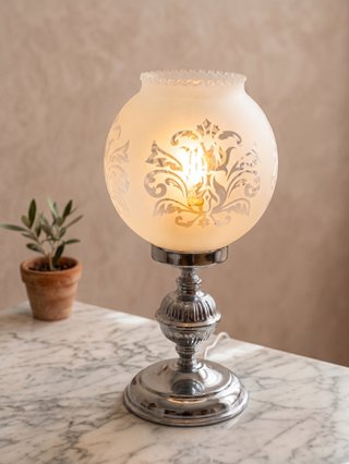 Lámpara Mesa Cristal y Metal Romántica