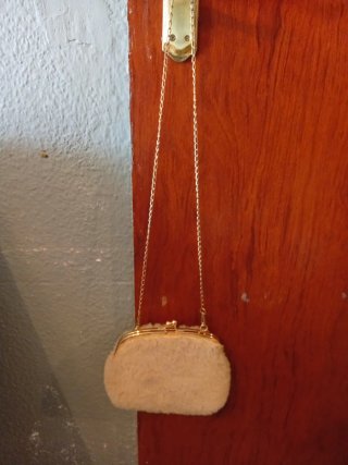 Bolso de fiesta beige con cadena dorada