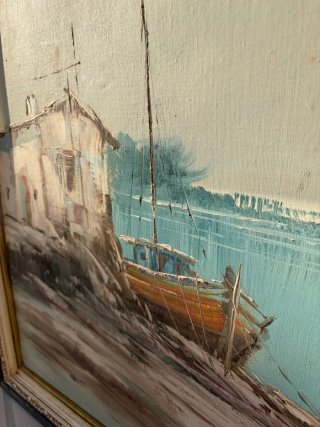 Cuadro antiguo óleo paisaje marino