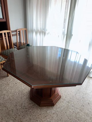 Mesa de salón octogonal extensible con cristal