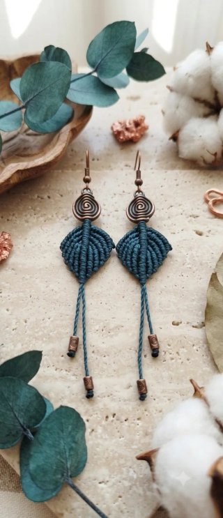 Pendientes Macramé Cobre color esmeralda