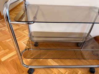 camarera vintage tubular de metal/cristal ahumado