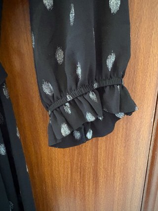 Vestido largo de fiesta negro lunares plateados