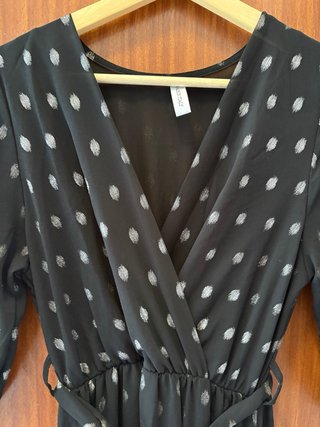 Vestido largo de fiesta negro lunares plateados
