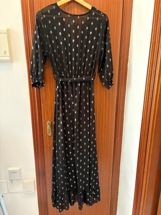 Vestido largo de fiesta negro lunares plateados