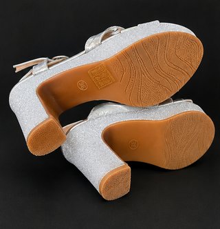 Sandalias Plataforma Fiesta Plateadas Glitter