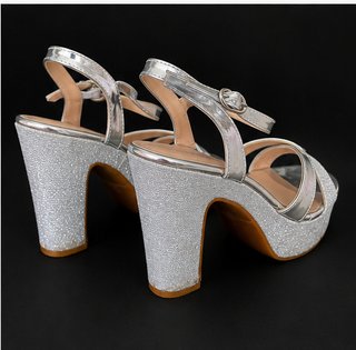 Sandalias Plataforma Fiesta Plateadas Glitter