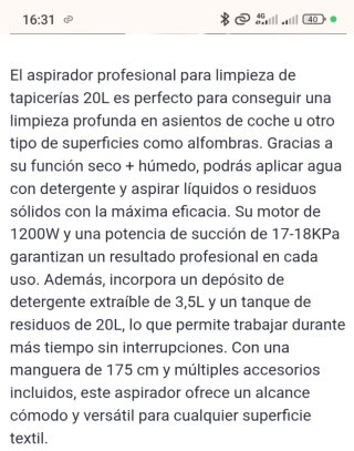 Aspirador profesional para limpieza de tapicerías