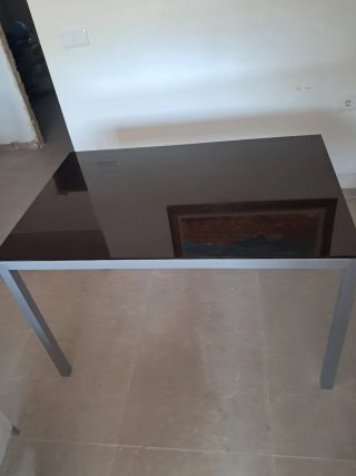 Mesa cristal y metal  negro/gris