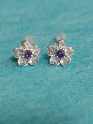 Pendientes plata S925 Flor Lila Circonita