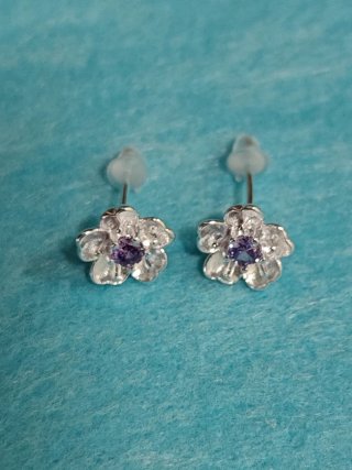 Pendientes plata S925 Flor Lila Circonita