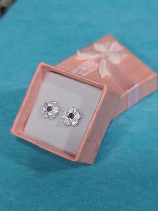 Pendientes plata S925 Flor Lila Circonita