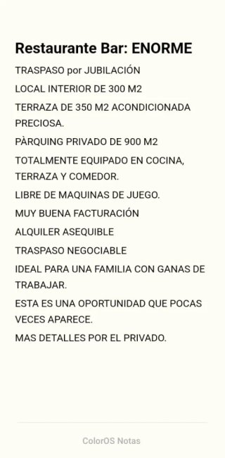 Traspaso restaurante y cafetería por Jubilación.