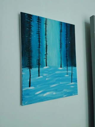 Quadro dipinto a mano: Inverno nel bosco