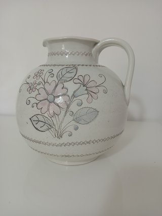 Brocca Vaso Ceramica Vintage Anni 70 Fiori Incisi
