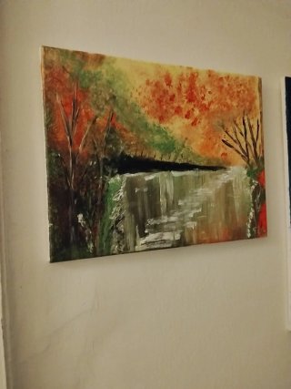 Quadro paesaggio autunnale dipinto da Pitt. Suk