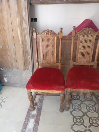 Juego de 6 Sillas Antiguas Madera y Rattan