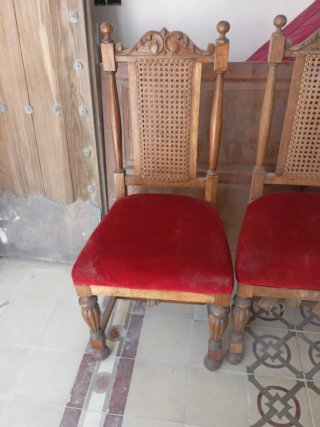 Juego de 6 Sillas Antiguas Madera y Rattan
