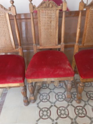 Juego de 6 Sillas Antiguas Madera y Rattan