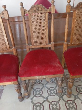 Juego de 6 Sillas Antiguas Madera y Rattan