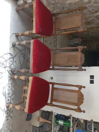 Juego de 6 Sillas Antiguas Madera y Rattan