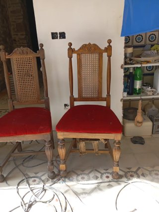 Juego de 6 Sillas Antiguas Madera y Rattan