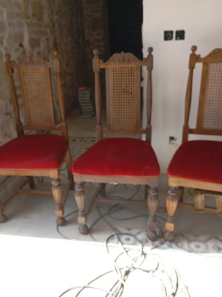 Juego de 6 Sillas Antiguas Madera y Rattan