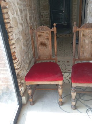 Juego de 6 Sillas Antiguas Madera y Rattan