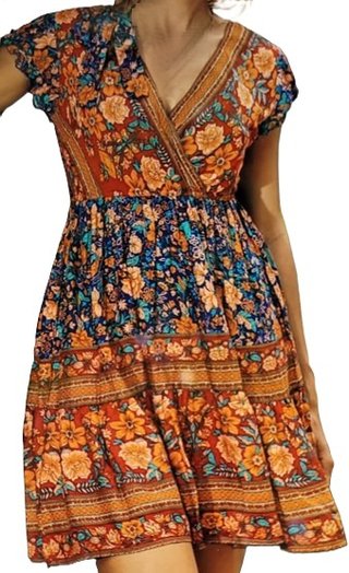 Vestido Corto Bohemio Estampado Rfmfkkg Talla S