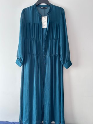 Vestido Zara Midi Talla Única Verde Azulado