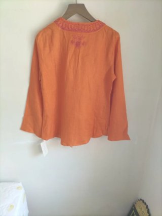 Blusa Lino Bordada Naranja