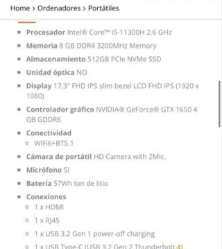 Portátil Acer Nitro 5 Negro y Rojo