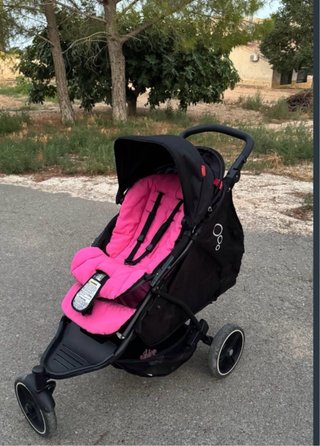Carrito gemelar negro y rosa