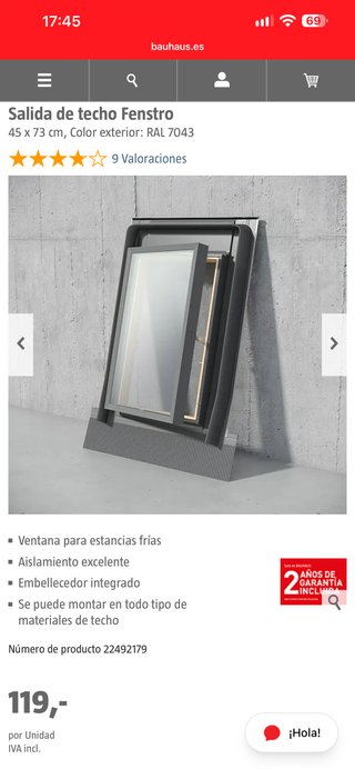 Salida de techo Fenstro 45x73cm RAL 7043