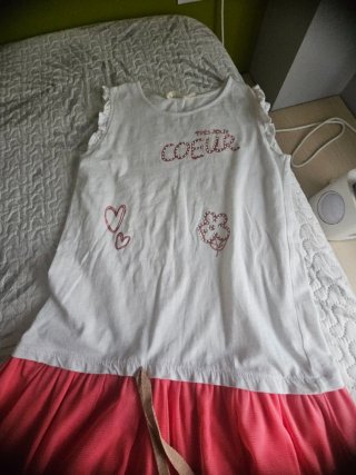 Vestido niña blanco y rosa tul