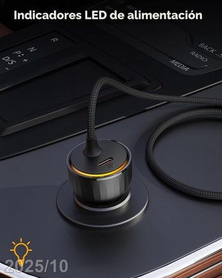 VOLTME Cargador 60W Coche 12V 2xUSB-C Cable 1,2m