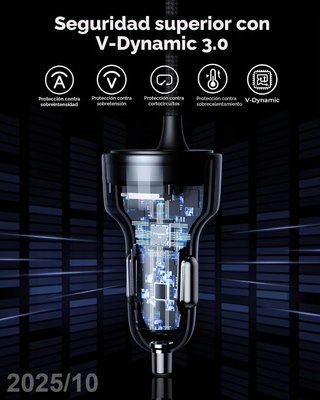 VOLTME Cargador 60W Coche 12V 2xUSB-C Cable 1,2m