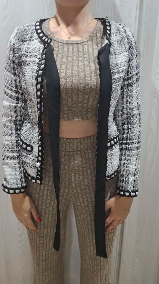 Chaqueta tweed SHEIN blanco y negro