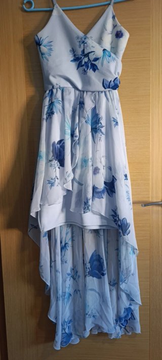 Vestido gasa asimétrico floral azul