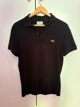 Polo Lacoste Negro Manga Corta