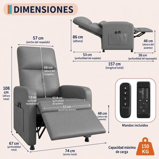 Sillón Relax Eléctrico Masaje Gris