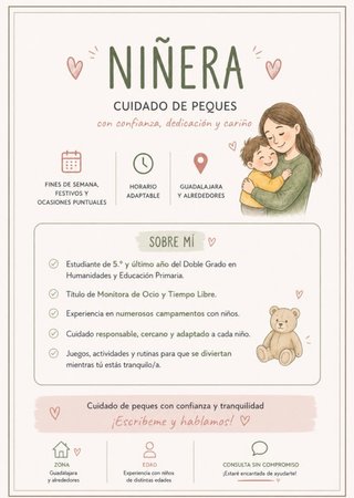 Niñera de confianza. Fines de semana y festivos.