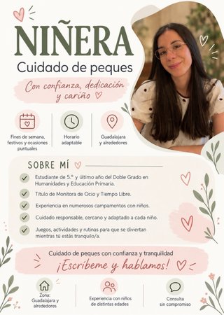 Niñera de confianza. Fines de semana y festivos.