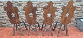 4 Sillas Madera Tallada Rústico Vintage