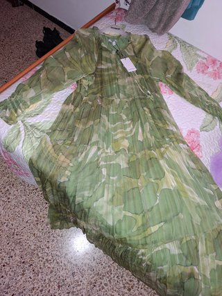 Vestido largo verde estampado