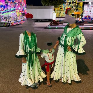 Vestido Flamenca Niña Blanco y Verde