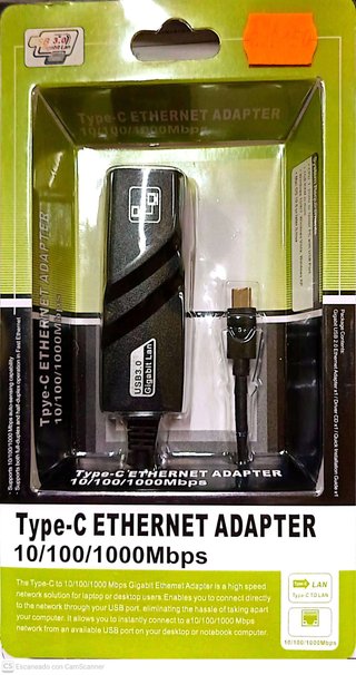* ADAPTADOR CON CABLE USB-C A ETHERNE GIGALAN RJ45