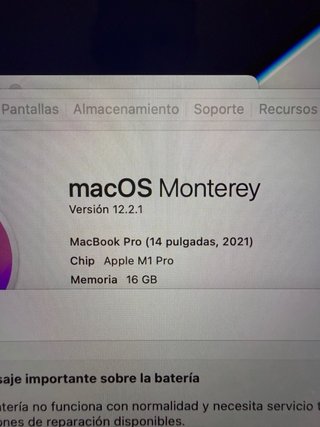 MacBook Pro 14 M1 Pro 16GB 1TB Batería defectuosa