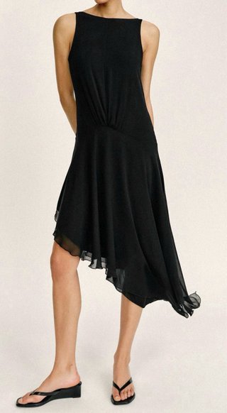Vestido Zara gasa negro etiqueta