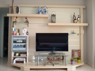 Mueble TV Roble Blanco Macizo con Mesa Cristal
